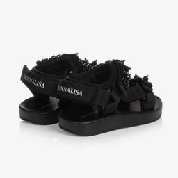 Monnalisa-Teen Girls Black Crystal Sandals | Childrensalon Outlet