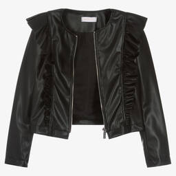 Monnalisa-Teen Girls Black Faux Leather Jacket | Childrensalon Outlet