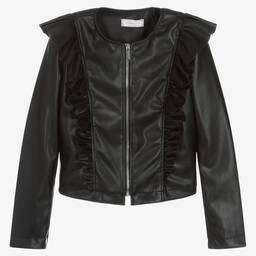 Monnalisa-Teen Girls Black Faux Leather Jacket | Childrensalon Outlet