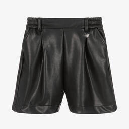 Monnalisa-Teen Girls Black Faux Leather Shorts | Childrensalon Outlet