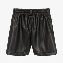 Monnalisa-Teen Girls Black Faux Leather Shorts | Childrensalon Outlet