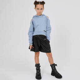 Monnalisa-Teen Girls Black Faux Leather Shorts | Childrensalon Outlet
