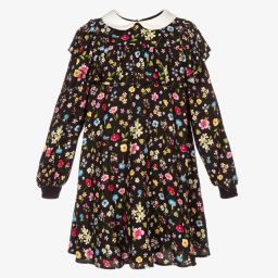 Monnalisa-Teen Girls Black Floral Dress | Childrensalon Outlet