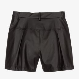 Monnalisa-شورت تينز بناتي جلد صناعي لون أسود | Childrensalon Outlet