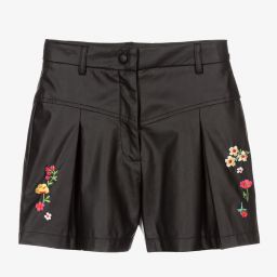 Monnalisa-شورت تينز بناتي جلد صناعي لون أسود | Childrensalon Outlet