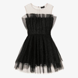 Monnalisa-Черное платье из тюля с блестками | Childrensalon Outlet