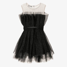 Monnalisa-Черное платье из тюля с блестками | Childrensalon Outlet