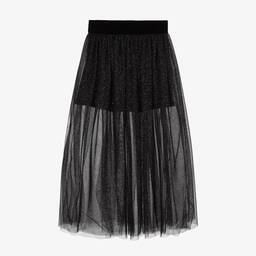 Monnalisa-Teen Girls Black Glitter Tulle Skirt | Childrensalon Outlet