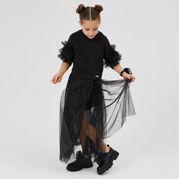 Monnalisa-Teen Girls Black Glitter Tulle Skirt | Childrensalon Outlet