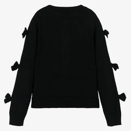 Monnalisa Chic-Teen Girls Black Knitted Bow Cardigan | Childrensalon Outlet