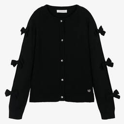 Monnalisa Chic-Teen Girls Black Knitted Bow Cardigan | Childrensalon Outlet