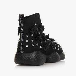 Monnalisa-Teen Girls Black Knitted Rhinestone Trainers | Childrensalon Outlet