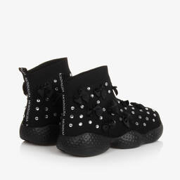 Monnalisa-Teen Girls Black Knitted Rhinestone Trainers | Childrensalon Outlet