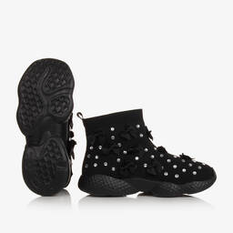 Monnalisa-Teen Girls Black Knitted Rhinestone Trainers | Childrensalon Outlet