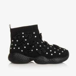 Monnalisa-Teen Girls Black Knitted Rhinestone Trainers | Childrensalon Outlet