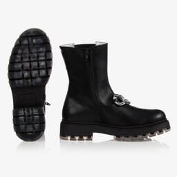 Monnalisa-Черные кожаные ботинки для девочек-подростков | Childrensalon Outlet