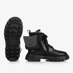 Monnalisa-Teen Girls Black Leather Boots | Childrensalon Outlet