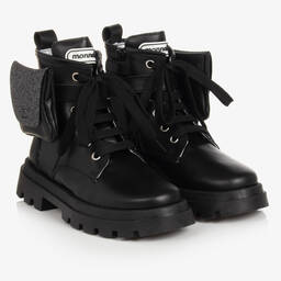 Monnalisa-Teen Girls Black Leather Boots | Childrensalon Outlet
