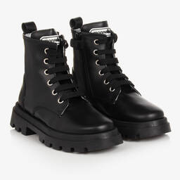 Monnalisa-Teen Girls Black Leather Boots | Childrensalon Outlet