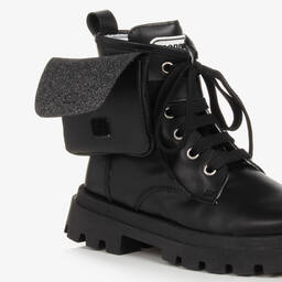 Monnalisa-Teen Girls Black Leather Boots | Childrensalon Outlet