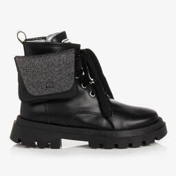 Monnalisa-Teen Girls Black Leather Boots | Childrensalon Outlet