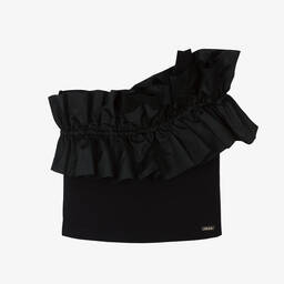 Monnalisa-Teen Girls Black One Shoulder Ruffle Top | Childrensalon Outlet
