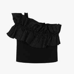 Monnalisa-Teen Girls Black One Shoulder Ruffle Top | Childrensalon Outlet