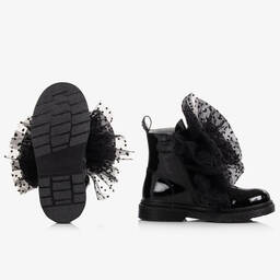 Monnalisa-Черные ботинки из лакированной кожи с бантиками | Childrensalon Outlet