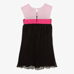 Monnalisa Chic-فستان تينز بناتي شيفون بليسيه لون أسود وزهري | Childrensalon Outlet