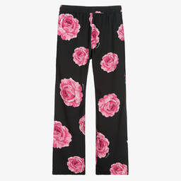 Monnalisa Chic-بنطلون تينز بناتي كريب لون أسود وزهري | Childrensalon Outlet