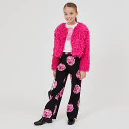 Monnalisa Chic-بنطلون تينز بناتي كريب لون أسود وزهري | Childrensalon Outlet