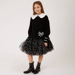 Monnalisa Chic-Teen Girls Black & Silver Knit Sweater | Childrensalon Outlet