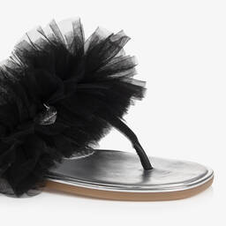 Monnalisa-Teen Girls Black & Silver Ruffle Flip Flops | Childrensalon Outlet