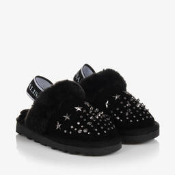 Monnalisa-Teen Girls Black Suede Slider Slippers | Childrensalon Outlet