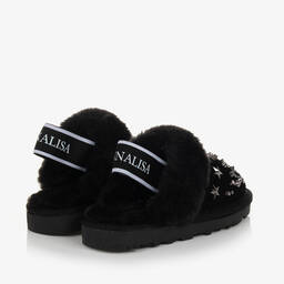 Monnalisa-Teen Girls Black Suede Slider Slippers | Childrensalon Outlet