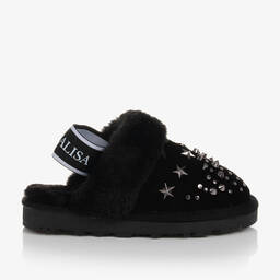 Monnalisa-Teen Girls Black Suede Slider Slippers | Childrensalon Outlet