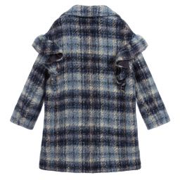 Monnalisa-Teen Girls Blue Check Coat | Childrensalon Outlet