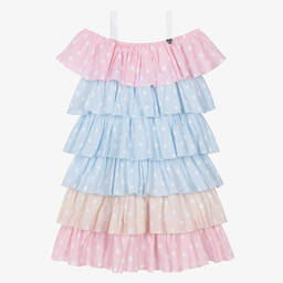 Monnalisa-Teen Girls Blue Cotton Frilled Dress | Childrensalon Outlet