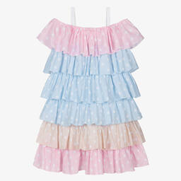 Monnalisa-Teen Girls Blue Cotton Frilled Dress | Childrensalon Outlet
