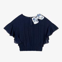 Monnalisa-Teen Girls Blue Cropped Blouse | Childrensalon Outlet