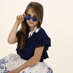 Monnalisa-Teen Girls Blue Cropped Blouse | Childrensalon Outlet