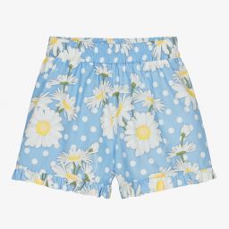 Monnalisa-Teen Girls Blue Daisies Shorts | Childrensalon Outlet