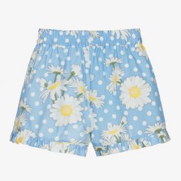 Monnalisa-Teen Girls Blue Daisies Shorts | Childrensalon Outlet