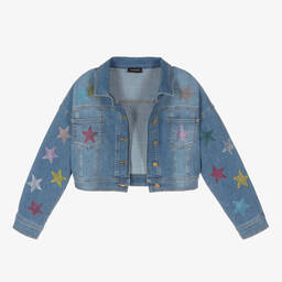 Monnalisa-Голубая джинсовая куртка со звездами из стразов | Childrensalon Outlet