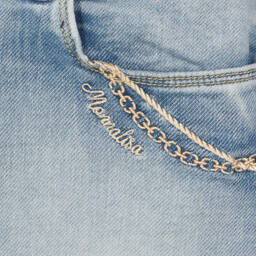 Monnalisa-تنورة تينز بناتي قطن دنيم مطرز لون أزرق | Childrensalon Outlet