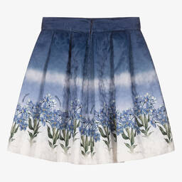 Monnalisa-Teen Girls Blue Floral Cotton Skirt | Childrensalon Outlet