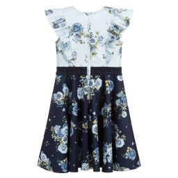 Monnalisa-Teen Girls Blue Floral Dress | Childrensalon Outlet