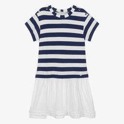 Monnalisa-Teen Girls Blue & Ivory Stripe Dress | Childrensalon Outlet
