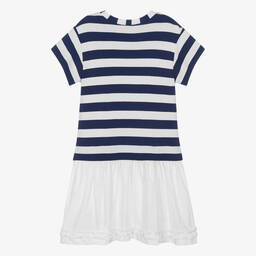 Monnalisa-Teen Girls Blue & Ivory Stripe Dress | Childrensalon Outlet