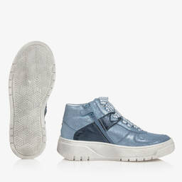 Monnalisa-Teen Girls Blue Leather High-Top Trainers | Childrensalon Outlet